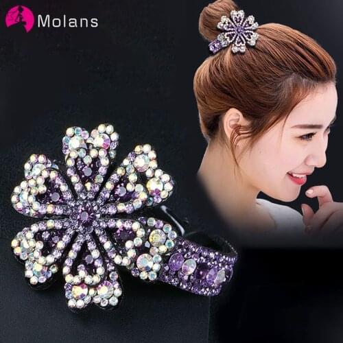 Molans Luxury Rhinestone Hair Claws for Women Flower Hairpin Hair Clips Hairbands Ponytail Holder Scrunchies Hair Accessories