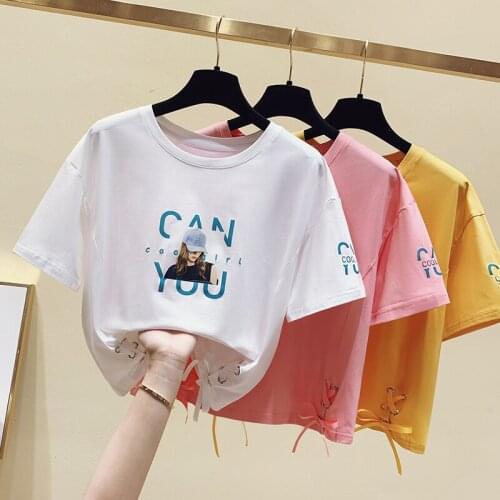 Gkfnmt 2021 Summer Crop Tops Bandage Tshirt Short T-Shirt Hollow Out Tee Shirt Femme Cotton Short Sleeve T Shirt Women Clothes
