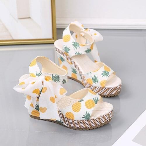 2021 summer high-heeled sandals new cute fruit bow buckle thick-soled wedge sandals women