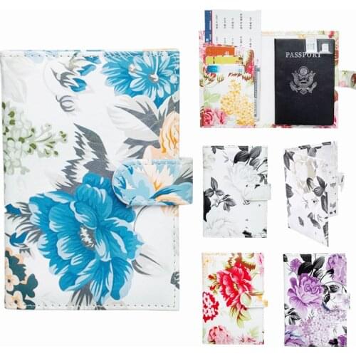Women Passport Cover Bags Flower Printing Elegant Travel Credit Card Holder Wallet Tickets Case Organizer Bag