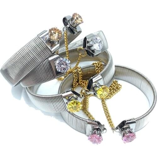 14MM Zircon Mesh Bangle Stainless Steel Bracelet Adjustable Cuff Bracelets For Women Never Rub Off Jewelry Gifts New Style