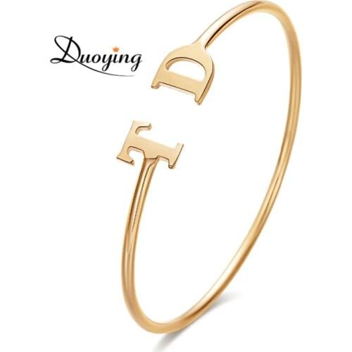 Duoying Initial Name Bracelets Bangle Simple Double Letters Bracelet for Gift Love BBF Anniversary Gifts Simple Jewelry Bracelet