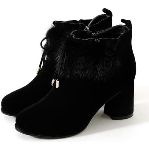 2019 winter new bow fur boots with Martin boots high heel warm womens boots cotton shoes snow boots