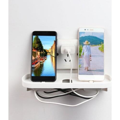 1 PC 25.5cm x 5.5cm x 11cm Compact Mobile Phone Charge Adapter Wall Holder ABS Storage Rack Shelves Organizer Accessary