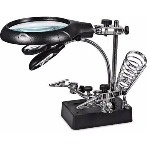 10pcs/lot 2.5X 7.5X 10X LED Light Magnifier Repair Tools Loupe Magnifying Tool Alligator Clip Soldering Solder Iron Stand