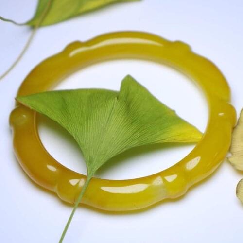 100% Natural A yellow chalcedony bracelet Womens Hand-Carved Emerald Bangles Lady jade bracelet with