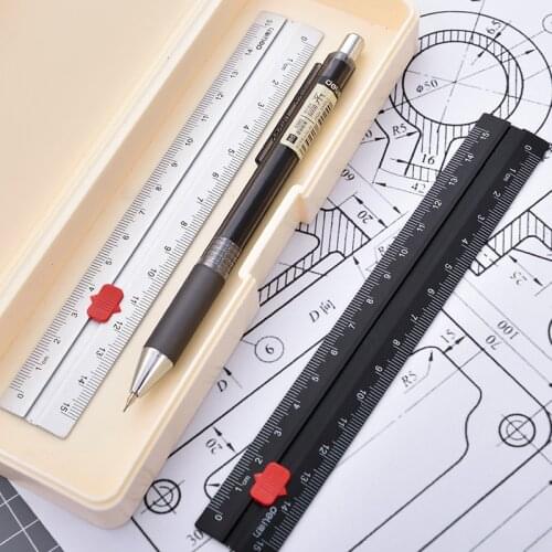 15cm Red Slider Straight Ruler Aluminium Material for Drawing Measuring Stationery Office School Supplies F6429