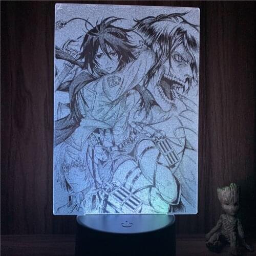 3D Nightlight Animated Real Ver. Mikasa Eren Attack on Titan Figure 7 Colors Touch Optical Illusion Table Lamp Gift Room Decor
