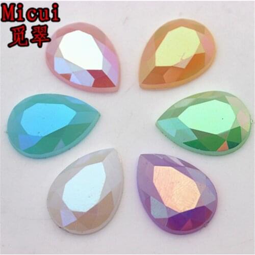 50pcs 13*18mm AB Jelly Color Drops Rhinestone Applique Flat Back Crystal Stone Acrylic Strass for Clothes Crafts DIY MC2