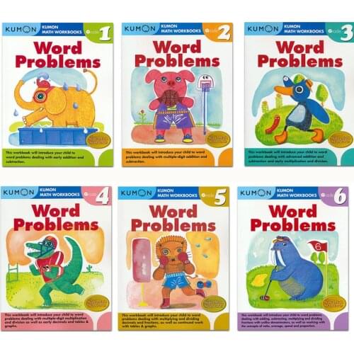 6 Books/Set Kumon Math Workbooks Word Problems G1-G6 Exercises English Application Problems Primary School Thinking Training