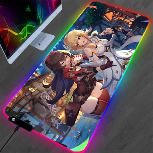 Anime Laptop Mouse Pad Genshin Impact Gamer Rgb Gaming Keyboard Desk Pad High Quality One Piece Wholesale MousePad LED Lighting