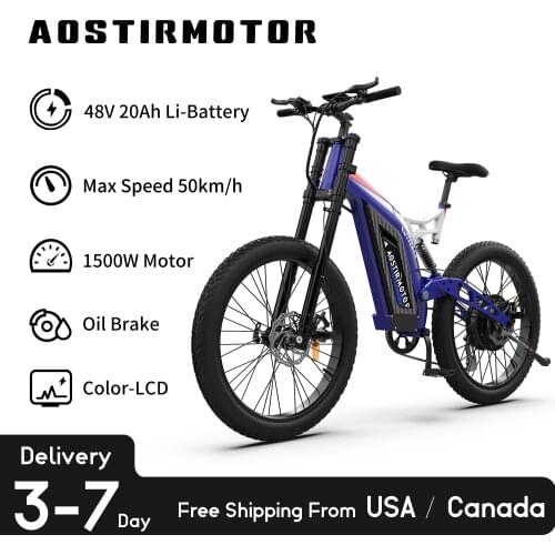 AOSTIRMOTOR Electric Bike 1500W Mountain bike 48V 14.5Ah Bicycle Al Alloy Fat Tire Ebike Beach Cruiser City Bike