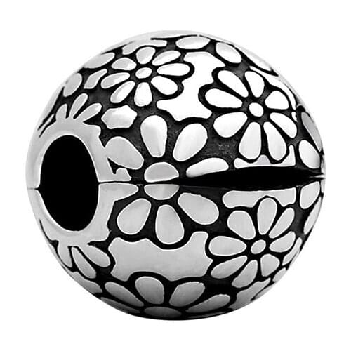 Authentic S925 Bead Charm Vintage Daisies Flower Clip Lock Stopper Beads for Women Bracelet DIY Jewelry