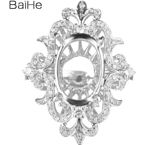BAIHE Solid 10K White Gold Certified Oval cut Engagement Women Cute/Romantic Fine Jewelry Elegant unique Semi Mount Ring