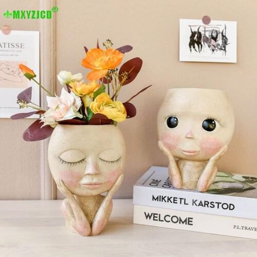 Big-eyed Doll Resin Vase Figure Sculpture Crafts Storage Container Flower Arrangement Container Home Decorations Accessories