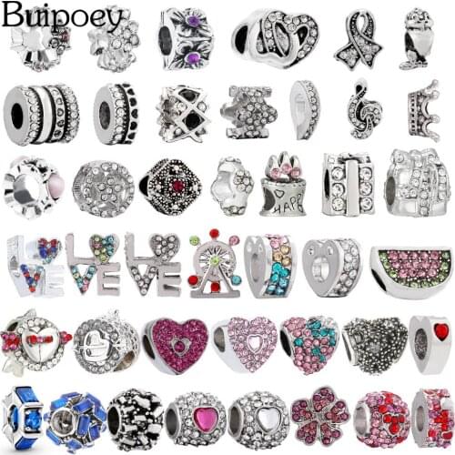 Buipoey Rhinestone LOVE Letters Heart Beads Love Arrow Big Hole Gift Box Beads Fit Jewelry Making Diy Bracelets Accessories