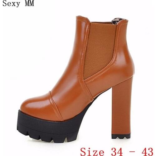 Spring Autumn Platform Square High Heels Ankle Boots Women Short Boots Ladies Shoes botas botte femme Plus Size 34-40.41.42.43