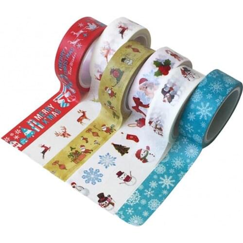 Hot Sale 60% 6 Rolls Cartoon Printed Christmas Paper Ribbon DIY Craft Gift Wrapping Decor Decorative Ribbons Christmas Supplies