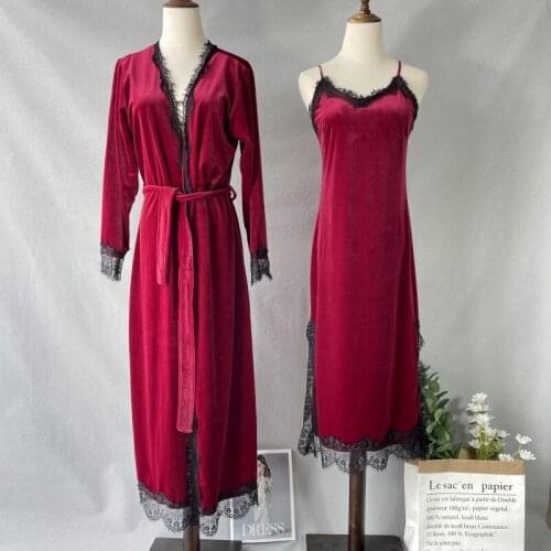 2021 New Sexy Sleepwear 2PCS Velvet Robe Set Women Kimono Bathrobe Gown Casual Nightgown Intimate Lingerie Home Dressing Gown