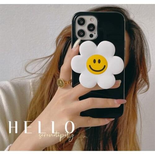 Ins Hot Glossy Jelly With Big Sun Flower Holder Soft Phone Case for OPPO Reno5 F Lite 2Z 2F 3 4 5 Pro 5G Find X2 Lite X3 Neo