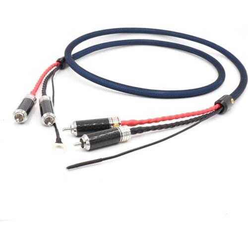 CY-003 LC801 5N OFC silver-plated core tonearm cable connected to carbon fiber rhodium-plated RCA head 2RCAs to 2RCAs