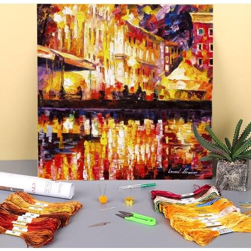 Oil Painting Style Red Spell Printed Fabric 11CT Cross Stitch Full Kit DIY Embroidery DMC Threads Hobby Sewing Floss