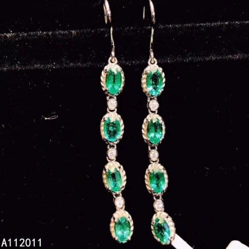 KJJEAXCMY Fine Jewelry 925 sterling silver inlaid natural Emerald female new earrings Eardrop classic support test hot selling
