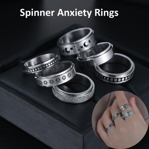 Custom 6mm/ 8mm Spinner Anxiety Rings For Women Rotate Freely Anti Stress Punk Hip Hop Stainless Steel Finger Ring Couple Rings