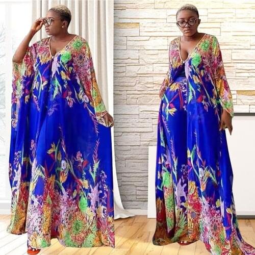 2 Piece Set African Dresses for Women Summer Boho Dashiki Button Dress + Pants Abaya Bazin Boubou Robe Africaine Clothing