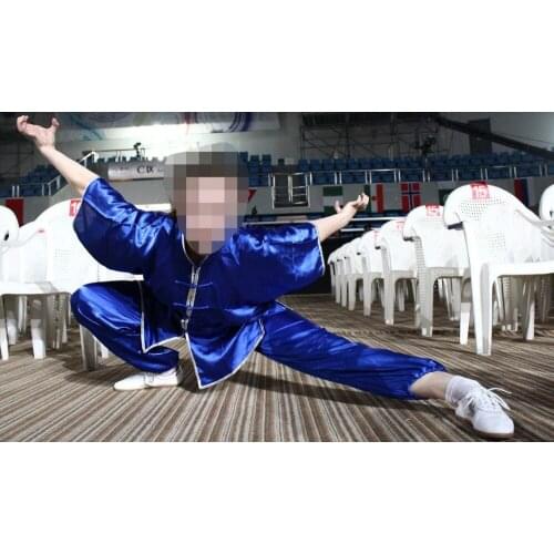 Unisex Kids&adults martial arts short sleeves suits changquan clothes kung fu suits uniforms tai chi clothing summer blue