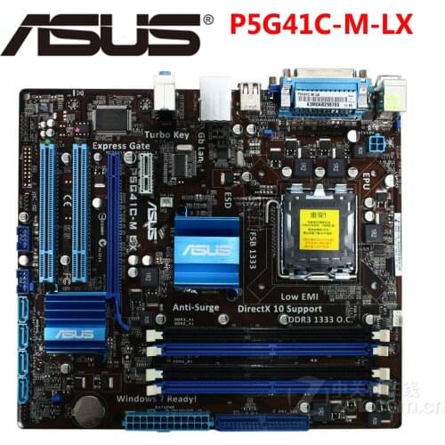 ASUS P5G41C-M LX Motherboard 1066MHz 2 x DDR2 DDR3 8GB LGA 775 G41 P5G41CM LX Desktop Mainboard Systemboard SATA II Plate Used
