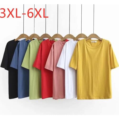 New 2021 Ladies Summer Plus Size Tops For Women Large Short Sleeve Loose Cotton Yellow White O-neck T-Shirt 3XL 4XL 5XL 6XL