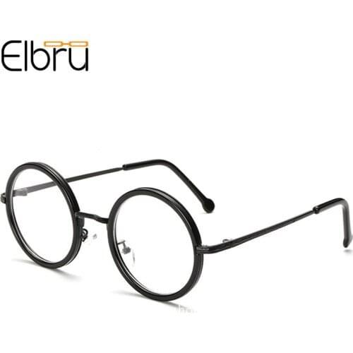 Elbru Retro Round Glasses Frame Women Clear Lens Myopia Eyeglasses Frames Men Transparent Optical Prescription Eye Glasses