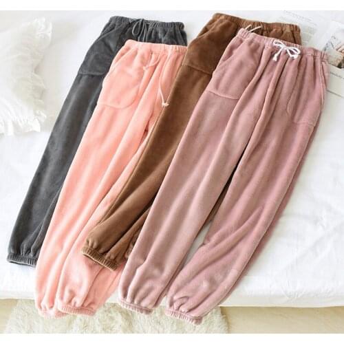 Autumn Winter Flannel Pajamas Leg Closing Fairy Warm Pants Very Thick Loose Coral Velvet Home Wear Trousers Women Sleepwear