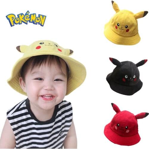 Pokemon Pikachu Cotton Bucket Hats Boy Girl Summer Sunscreen Panama Hat Child Sunbonnet Fedoras Outdoor Fisherman Hat Beach Cap