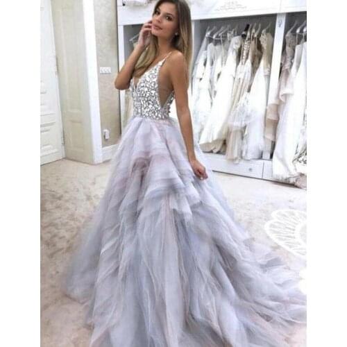 CloverBridal Spaghetti Straps Gems Rhinestones Beading Prom Dresses Lilac Open Back Long Evening Dress vestidos formales WE9585