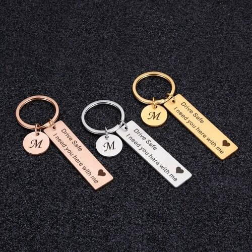 Father Mother Day Gift Custom Keychain Gift for Him Her Men Women Engrave Keyring Drive Safe I Need You Here with Me for Couples