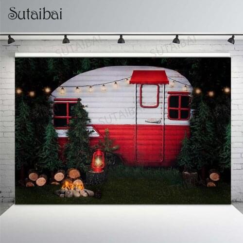 Christmas Photography Background Pine Tree Lights Fire House Child Birthday Party Backdrop Photophone Photo Studio Decor Props