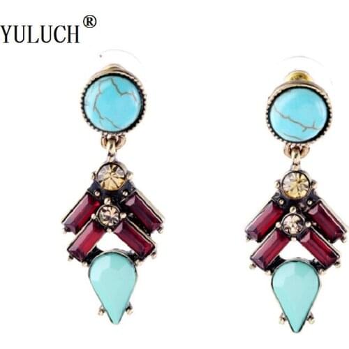 YULUCH New Arrive Semi-Precious Stone Stud Earrings Multicolor Gemometric Stone Stud Earrings For Girls Fashion Jewelry
