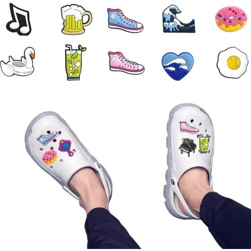 1pcs Cute Foods Image PVC Shoe Charms Accessories Poached Egg Beer Donut Decorations Jibits Ornaments Fit Bracelets Kids Gift