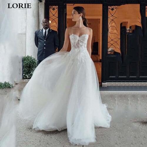 LORIE Boho Wedding Dress 2020 A Line Sexy Spaghetti Strap Lace Bridal Dresses Backless Vestido De Noiva Wedding Gowns For Women