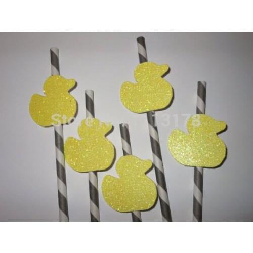 Custom fashion cheap Glitter rubber duckie straws Baby shower straws, baby shower decorations paper straw