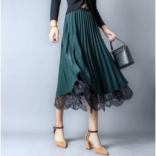 Korean High Waist Lace Skirt For Women 2021 New Solid Lace Pleated Skirt Women Solid Lace Pleated Skirt Women On Both Sides