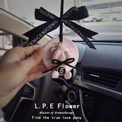 Ladies Car Pendant Decorative Plaster Teddy Bear Aroma Crown Bear Rearview Mirror Hanging Car Pendant Decoration