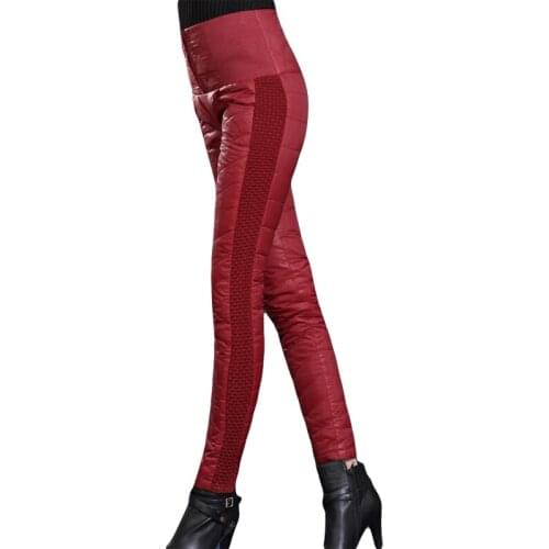 Women Duck Down Pants Winter High Waist Skinny Warm Formal Pants Female Black Elastic Waist Work Trousers RE0999
