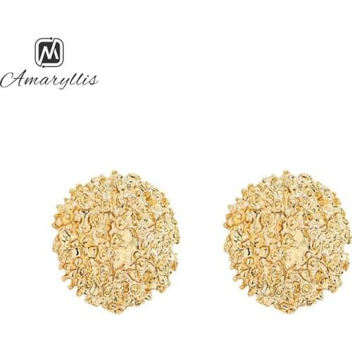 Amaiyllis 2019 Simple Gold Color Geometric Stud Earrings For Women Daily Alloy Round Post Earrings Chic Flower Statement Earring
