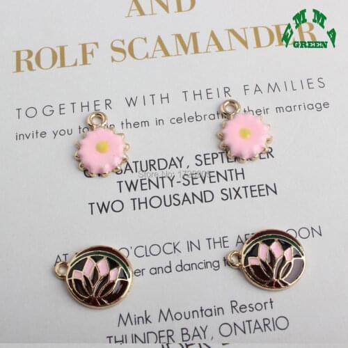 Enamel Charms Pendant pendientes for earring Lotus Sunflower Flower Charm 10 pcs 16 mm Gold Tone Fashion Women Handbag For DIY