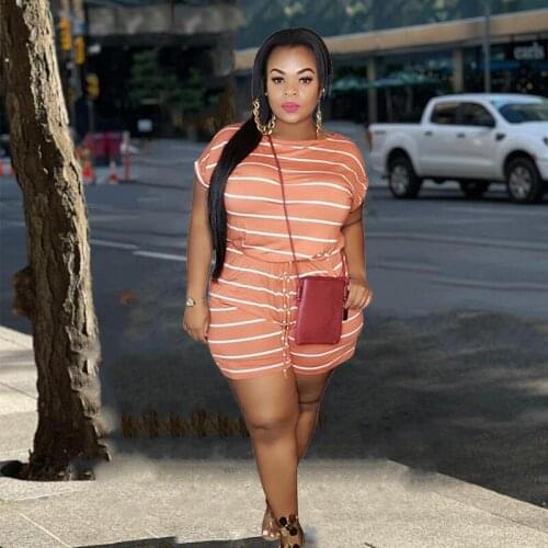 Women One Piece Jumpsuit Summer Clothes Mid Waist Elastic Shorts Jumpsuits Plus Size Striped Romper Wholesale Dropshipping