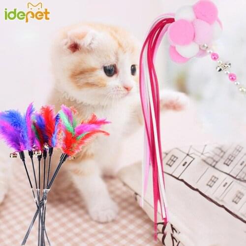 1PC Teaser Feather Toys Kitten Funny Colorful Rod Cat Wand Toys Plastic Pet Cat Toys Interactive Stick Pet Cat Supplies Pet Toy