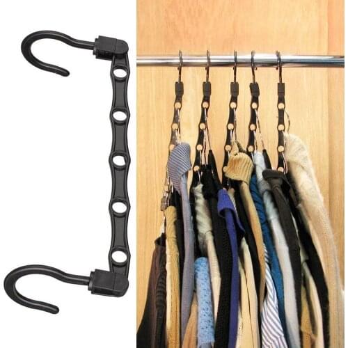 1Pc Black Cloth Hanger 5 Hole Wardrobe Hanger Storage Space Clothes Organizer Hook Plastic Hanging Saving D4F8